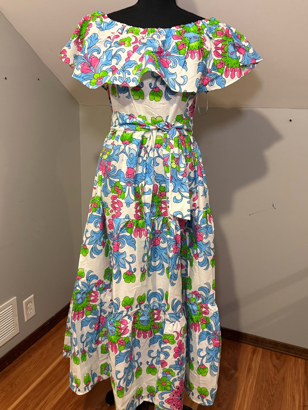 fame off the shoulder ruffle lightweight summer maxi dress
